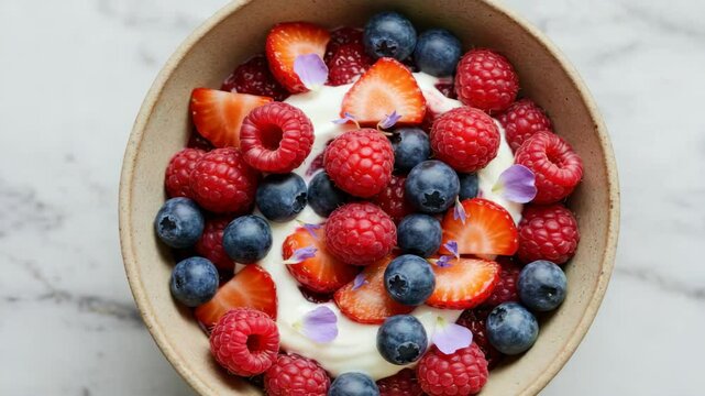 Colorful berries yogurt parfait