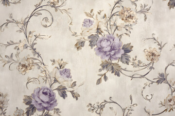 Timeless Elegance: Vintage Floral Swirls on Textured Linen Background Wallpaper