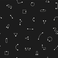 Outline white shapes on  black background. Geometric minimalistic design.
