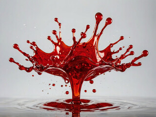 Vivid red liquid splash frozen in motion droplets