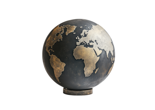 Classic globe art in sepia tones with thin black map outlines in elegant spherical design isolated on a transparent background - Powered by Adobe