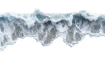 Dynamic ocean wave cresting and breaking with white foam isolated on transparent background