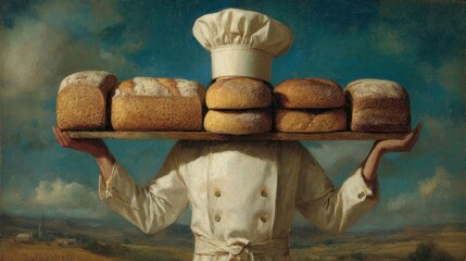 Chef carrying bread display