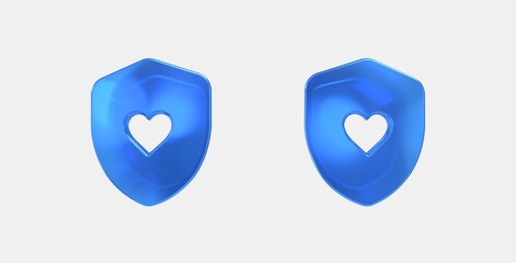 shield with heart 3D icon on isolate white background