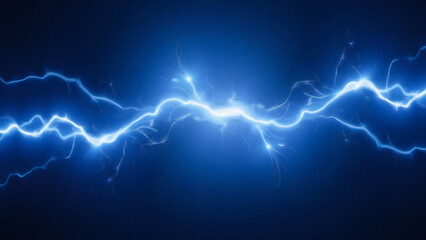 Electric Blue Lightning Bolt Strike Background, Abstract Thunder Spark Energy Plasma Effect