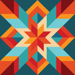 Geometric Star Pattern, Bold and Colorful Quilt Design with Repeating Motif, seamless vector pattern, abstract geometric background. Traditional barn star-shaped patchwork quilt block © parulbd