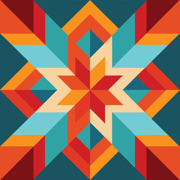 Geometric Star Pattern, Bold and Colorful Quilt Design with Repeating Motif, seamless vector pattern, abstract geometric background. Traditional barn star-shaped patchwork quilt block