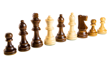 Dark and light wooden chess pieces isolated on white background isolated on a transparent background