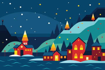 Naklejka premium winter landscape with houses