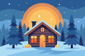 Fototapeta premium winter landscape with house