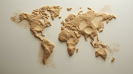 World map made from sand grains on neutral background

