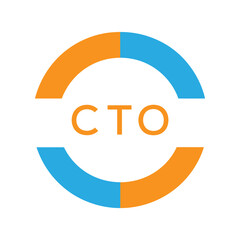 Modern CTO Circular Logo Design – Colorful Blue and Orange Business Branding Symbol. CTO Letter Logo.
