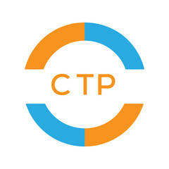 Modern CTP Circular Logo Design – Colorful Blue and Orange Business Branding Symbol. CTP Letter Logo.
