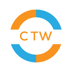 Modern CTW Circular Logo Design – Colorful Blue and Orange Business Branding Symbol. CTW Letter Logo.
