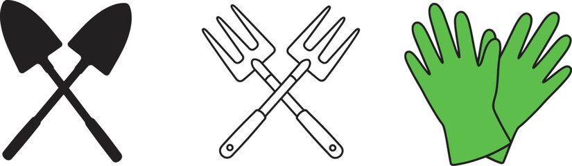 Obraz premium Gardening tools vector illustration with shovel fork and gloves for garden work and agriculture use