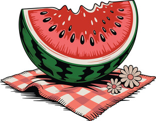 Summertime Delight Juicy Watermelon Slice on Gingham Picnic Blanket