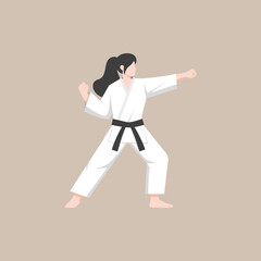 Female Karate Fighter with Pose – Martial Arts Vector Illustration
