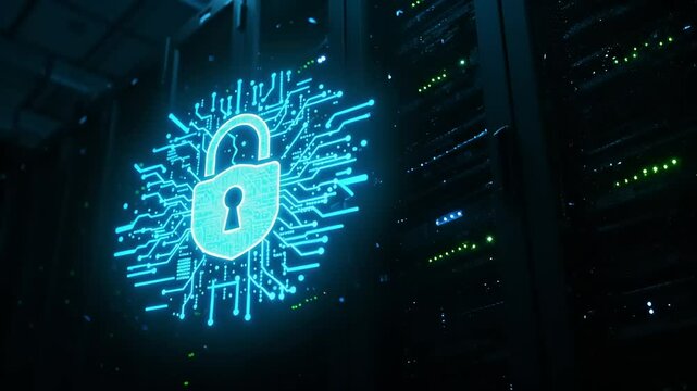 Secure server room with digital lock graphic