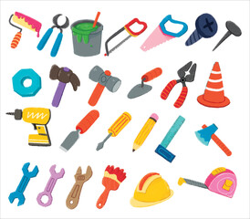 handyman tools Illustration with crayon style editable for cards, poster decorations, t-shirt prints, stickers, icons and others