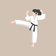 Female Karate Fighter with Pose – Martial Arts Vector Illustration
