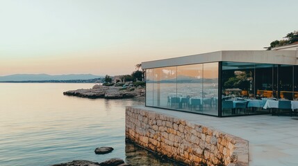 Fototapeta premium Coastal cafe at sunset