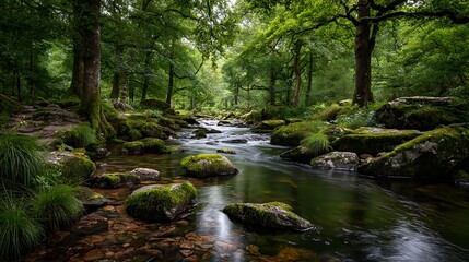 Obraz premium Stream flows through forest