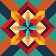 Geometric Star Pattern, Bold and Colorful Quilt Design with Repeating Motif, seamless vector pattern, abstract geometric background. Traditional barn star-shaped patchwork quilt block © parulbd