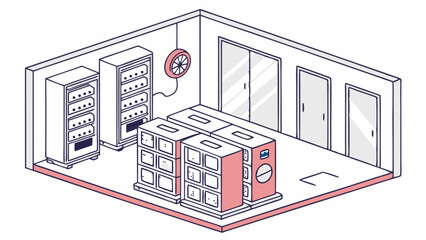 Isometric Illustration of a Modern Server Room with Network Racks and Data Storage Units. Digital Technology Infrastructure for Cloud Computing and...