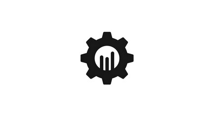 Obraz premium Minimalist filled black icon of a gear with data symbols, analytics automation, isolated on white