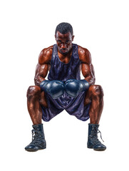 Calm non-binary boxer bench rest, watercolor, no background