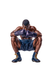 Thoughtful non-binary boxer seated, watercolor, no background