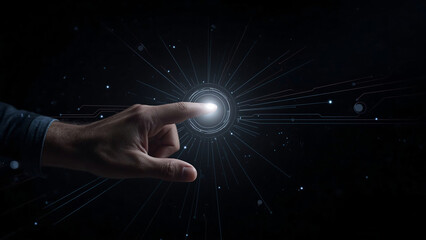 Virtual Activation – Finger Pressing Futuristic Tech Button