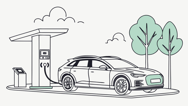 electric car charging station outline style clip art preview