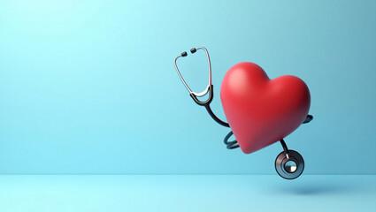 Heart Health Awareness Concept with Stethoscope on Blue Background