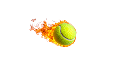 Tennis ball with fire effect on white background
