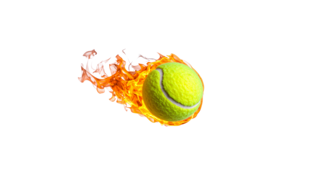 Tennis ball with fire effect on white background
