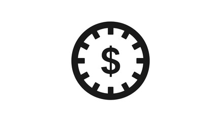 Single flat black icon of a clock with dollar sign inside, hourly rate concept, isolated on white