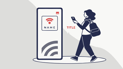 Person Scanning Smartphone for Digital Identity Verification or Access at a Smart Terminal Kiosk, Contactless Technology Illustration