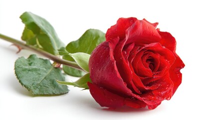Fototapeta premium red rose isolated on white background with water droplets on petals 