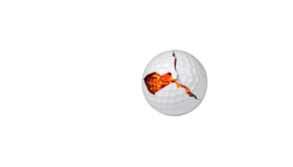 Golf ball background with fire effect on white background.