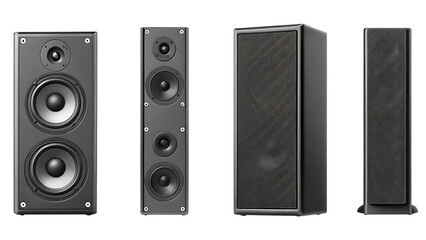 Fototapeta premium Tall speakers with multiple drivers isolated on a transparent background audio sound