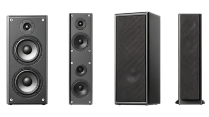 Tall speakers with multiple drivers isolated on a transparent background audio sound