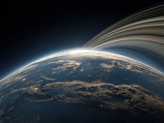 Earth with saturn like rings generated image