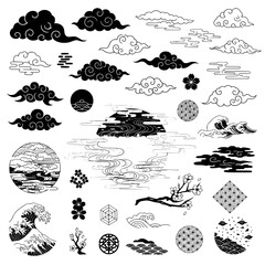 Set of Traditional Asian Japanese Cloud Pattern and Decorative Elements