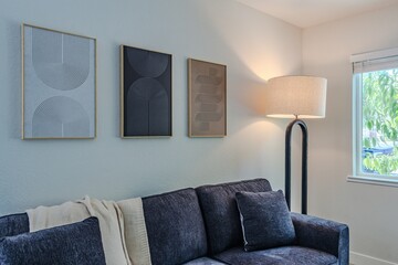 Modern living room interior with abstract art.