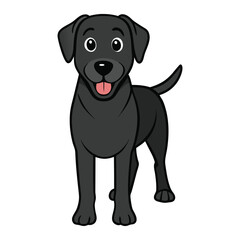 A black Labrador Retriever is a friendly, intelligent, and loyal dog with a shiny black coat, known for its gentle nature, strong build, and excellent retrieving skills.
