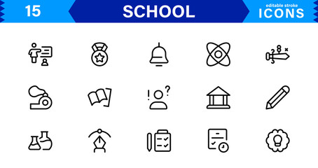 School Icon Set Representing Education, Classroom, Teacher, Student, and Learning in a Simple, Professional, and Marketable Vector Style