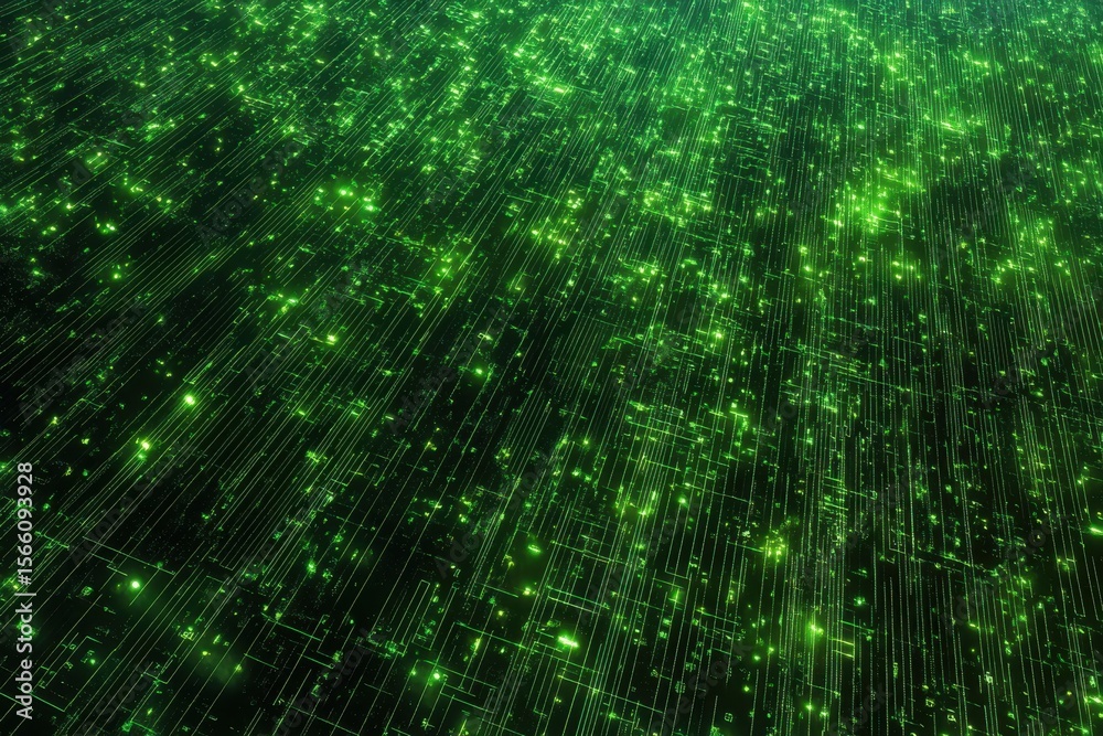 Poster dynamic green hex code background creating a vibrant digital environment with glowing elements, gree