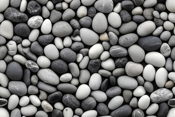 Seamless pattern of smooth decorative pebble stone in gray and white for natural background or texture.