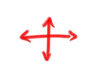 Hand Drawn Red Arrow Marker on Transparent Background, Isolated Directional Arrow Sign, Marker Arrow Clipart